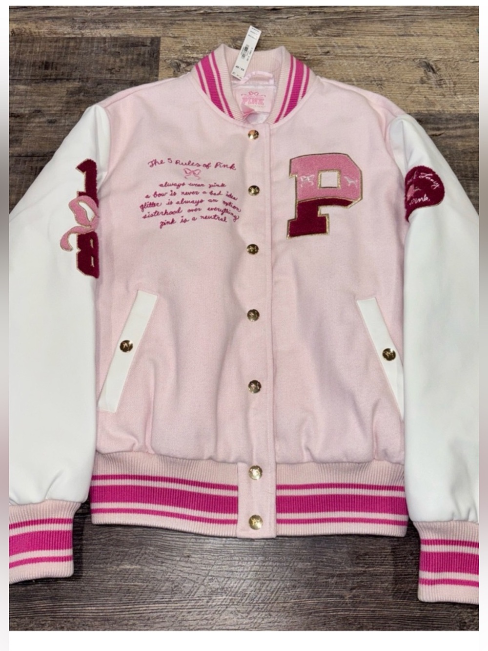 PINK x LoveShackFancy Varsity Jacket size XS NWT